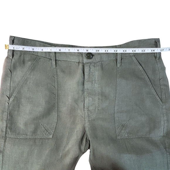 Frame Le Beau 100% Linen Military Green Cropped Pants Button Fly - Picture 8 of 15